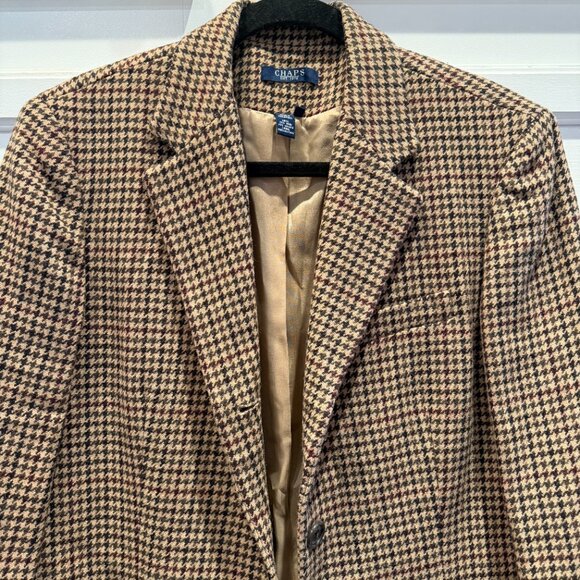 Chaps Ralph Lauren Wool Brown Houndstooth 3 Button Blazer Jacket Size 14 - Picture 6 of 8